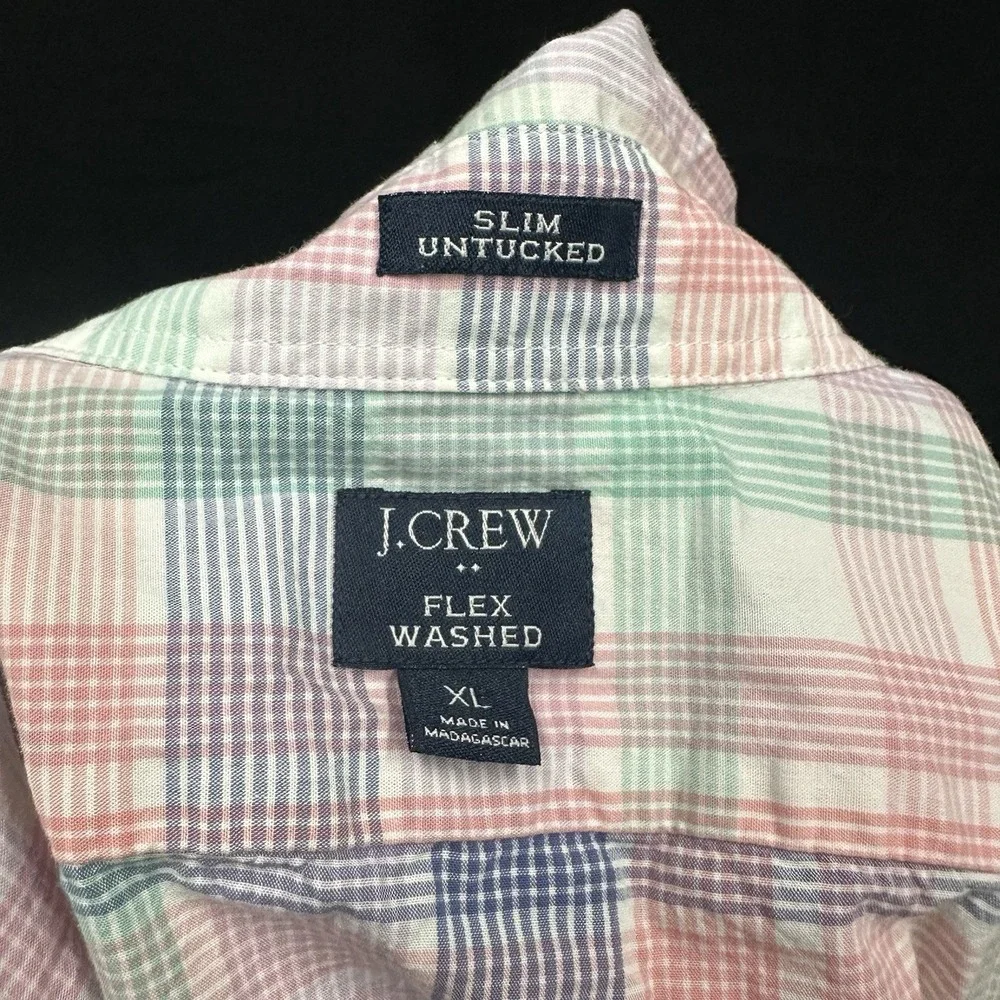 J Crew Shirt Pastel Men's Button Up Shirt XL Slim Fit Flex Washed Plaid Untucked